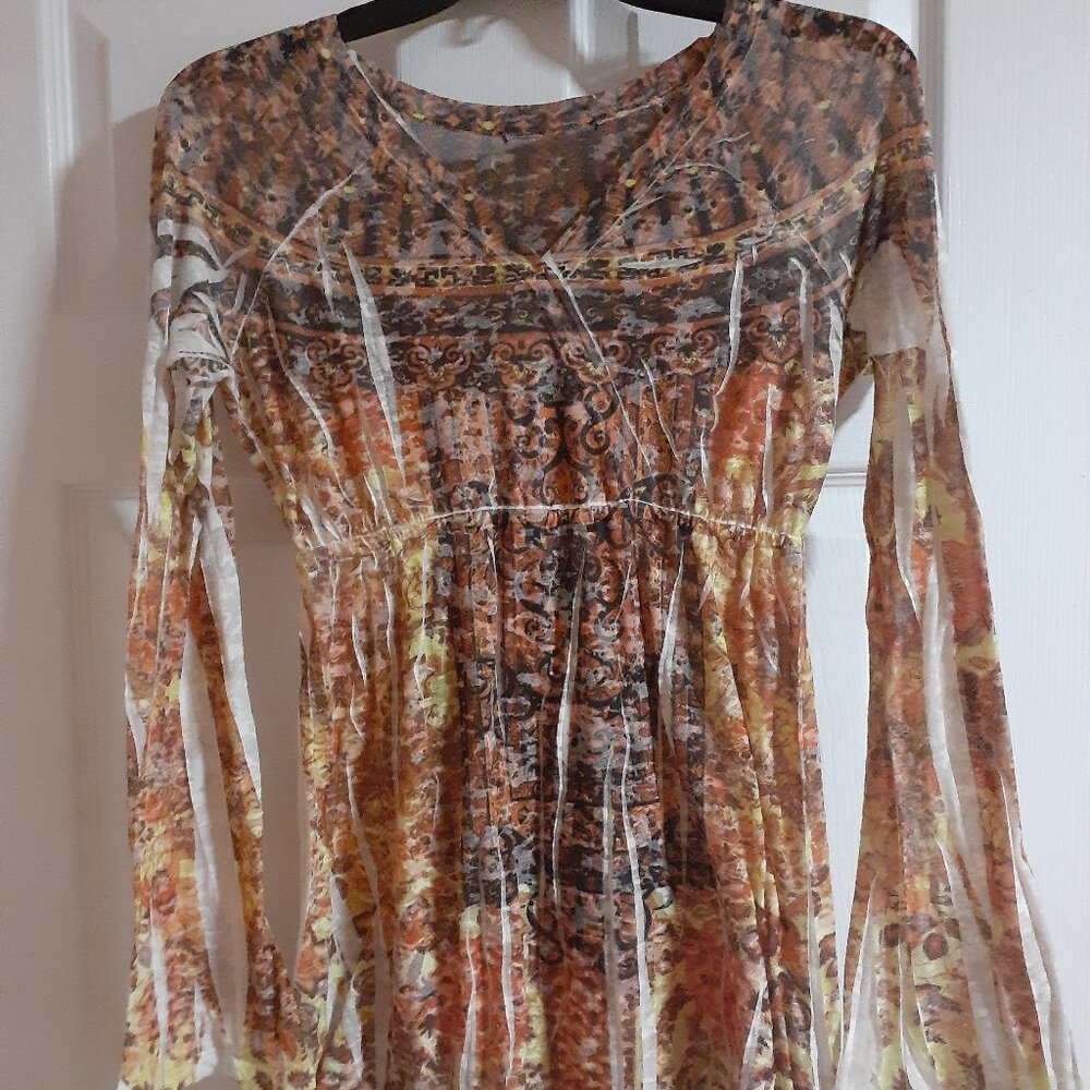Cute tunic lightweight summer v neck top long sleeve blouse size M